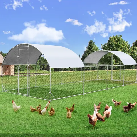 AECOJOY Large Dome Walk-in Metal Chicken Cage with Chain Link Fence - Prevents Predators - Suitable for 10+ Chickens and Poultry Outdoor