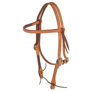 Berlin Custom Leather Doubled N Stitched Roughout Golden Browband Headstall