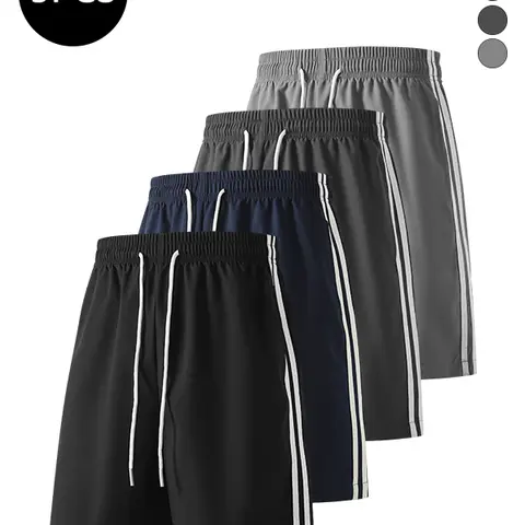 4-Pack Men’s Summer Straight-Leg Striped Shorts – Knee-Length, Trendy High-Street Street Style, Versatile Loose Casual Fitness Running Shorts for Men