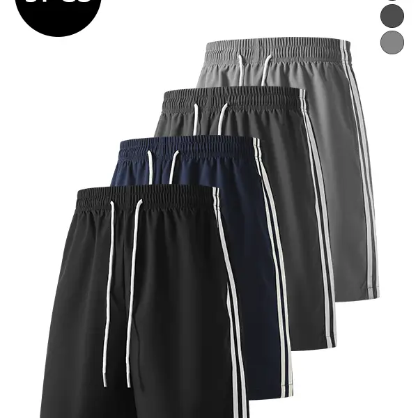 4-Pack Men’s Summer Straight-Leg Striped Shorts – Knee-Length, Trendy High-Street Street Style, Versatile Loose Casual Fitness Running Shorts for Men