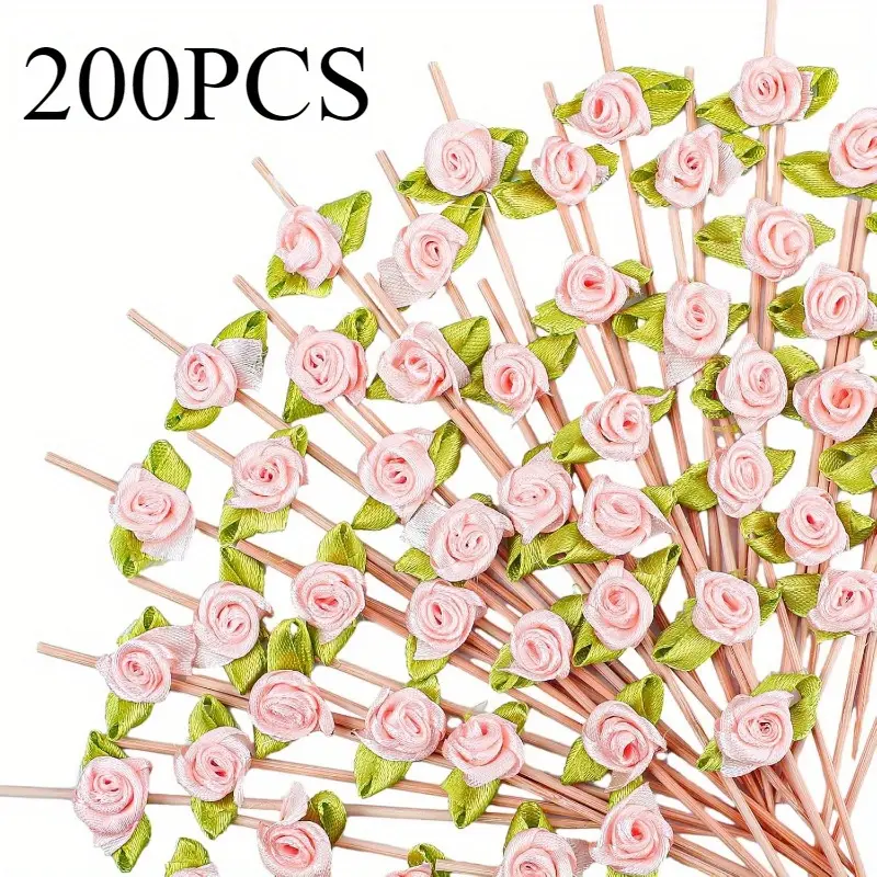 Handmade Pink Rose Cocktail Picks, 200 PCS 4.7 in Durable Bamboo Sticks for Appetizers, Weddings & Baby Showers, Cocktail Toothpicks, Decorations, Rose Head, Bamboo Wood, Food Serving, Long Length, 3.5 Inches Usable, 4.7 Inches Long, Sturdy