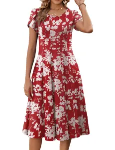 ZEAGOO DealsForYouDays Womens Summer Short Sleeve Dress Trendy 2025 A-Line Midi Dresses Casual Floral T-Shirt Dress with Pockets