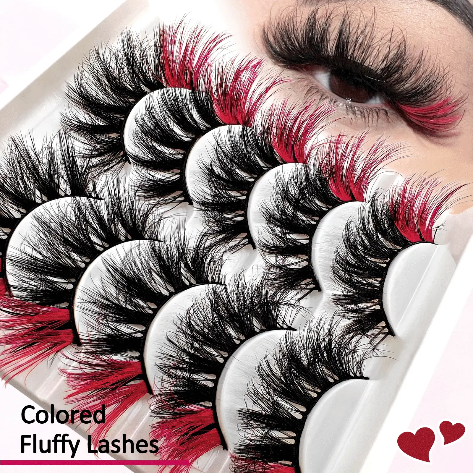 False Eyelashes Set of 5 Pairs, Eye Tail Extension, Cat Eye Lashes, Curled, Dense, Voluminous, Fluffy, Colorful, Synthetic Fake Lashes