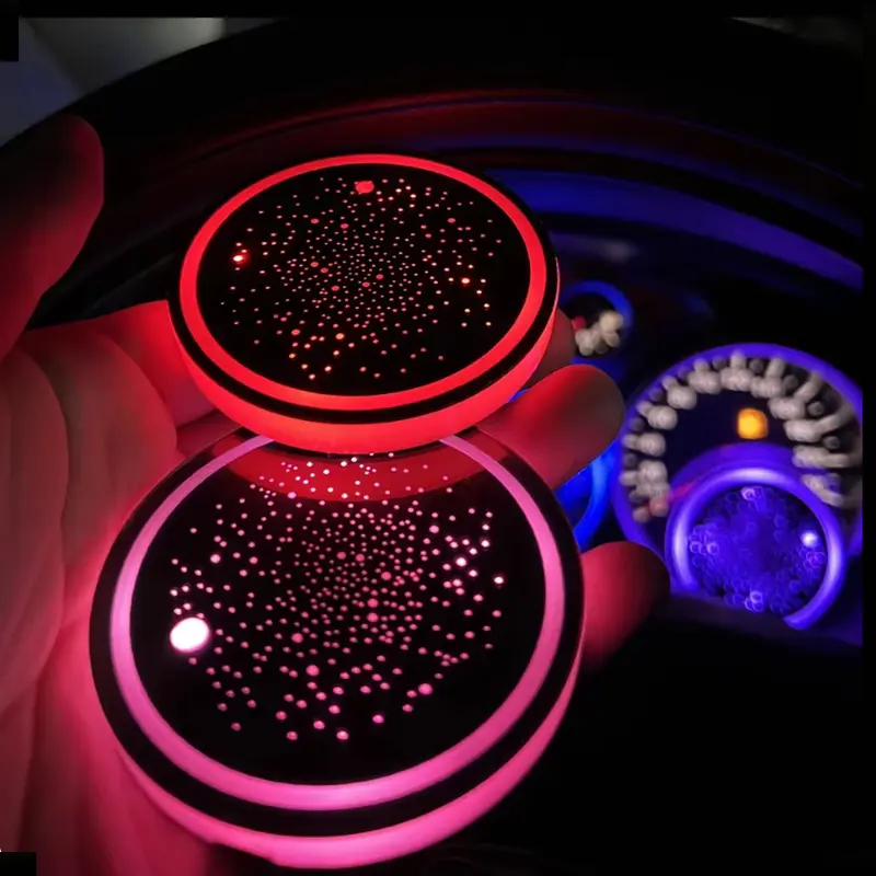 Hugexpen 7-Color Mood Light Rechargeable LED Cup Holder Lights (1PCS/2PCS/4PCS), Cup-Holder Glow Coaster Inserts, Automotive Interior Stowing & Tidying Decor, Aesthetic Teen Car Accessory, 7Color Mood Light