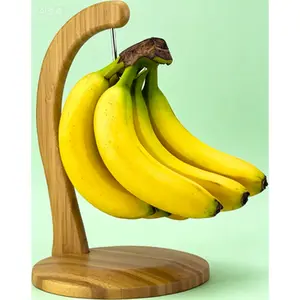 Banana Stand and Hanger for Countertop - Durable Wooden Fruit Storage Rack, Banana Hook for Even Ripening, Easy Access Kitchen Organizer, Natural Bamboo Countertop Display for Easy Access