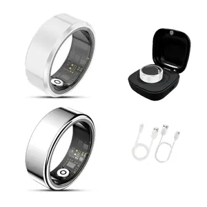 2-Pack Wearable Smart Ring, Minimalist Wellness Tracker, Long-Battery Waterproof Ceramic Jewelry Accessory, White & Silver Metal Style for Daily Wear, Gifting Smart Sleep and Fitness Ring