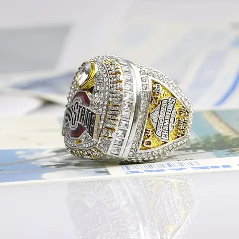 Men's Iced Out 2025 Football Championship Replica Ring - Sports Limited Edition with Engraved Championship Motifs, Unique Opening Band, Wooden Display Box, Size 11