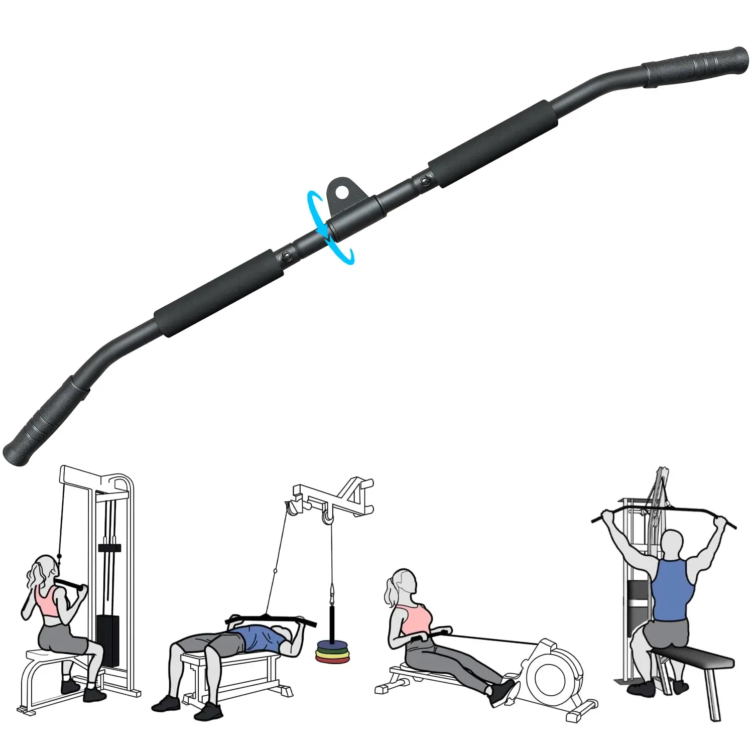 LAT Pull Down Bar 39.4'' with 360 Swivel LAT Pulldown Attachments for Pulley System Gym Cable Machine Attachment LAT Pull Down Machine, LAT Pulldown Bar Cable Pulley Fitness Accessories Equipment Strength Training Equipmentent, Home Workout Equipment