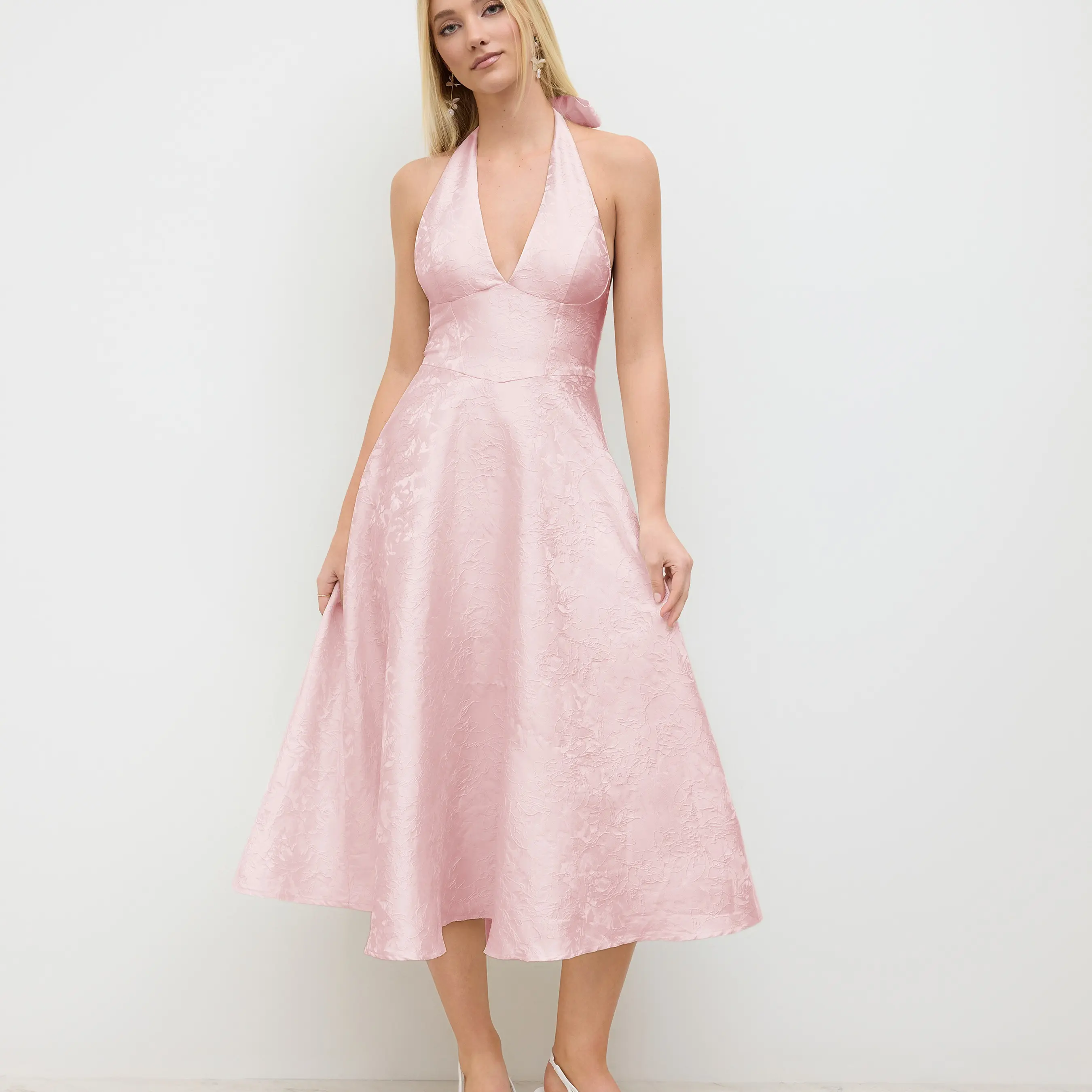 Cider Jacquard Halter Neckline Floral Lace Up Maxi Dress SwimWeek - TikTok  Shop