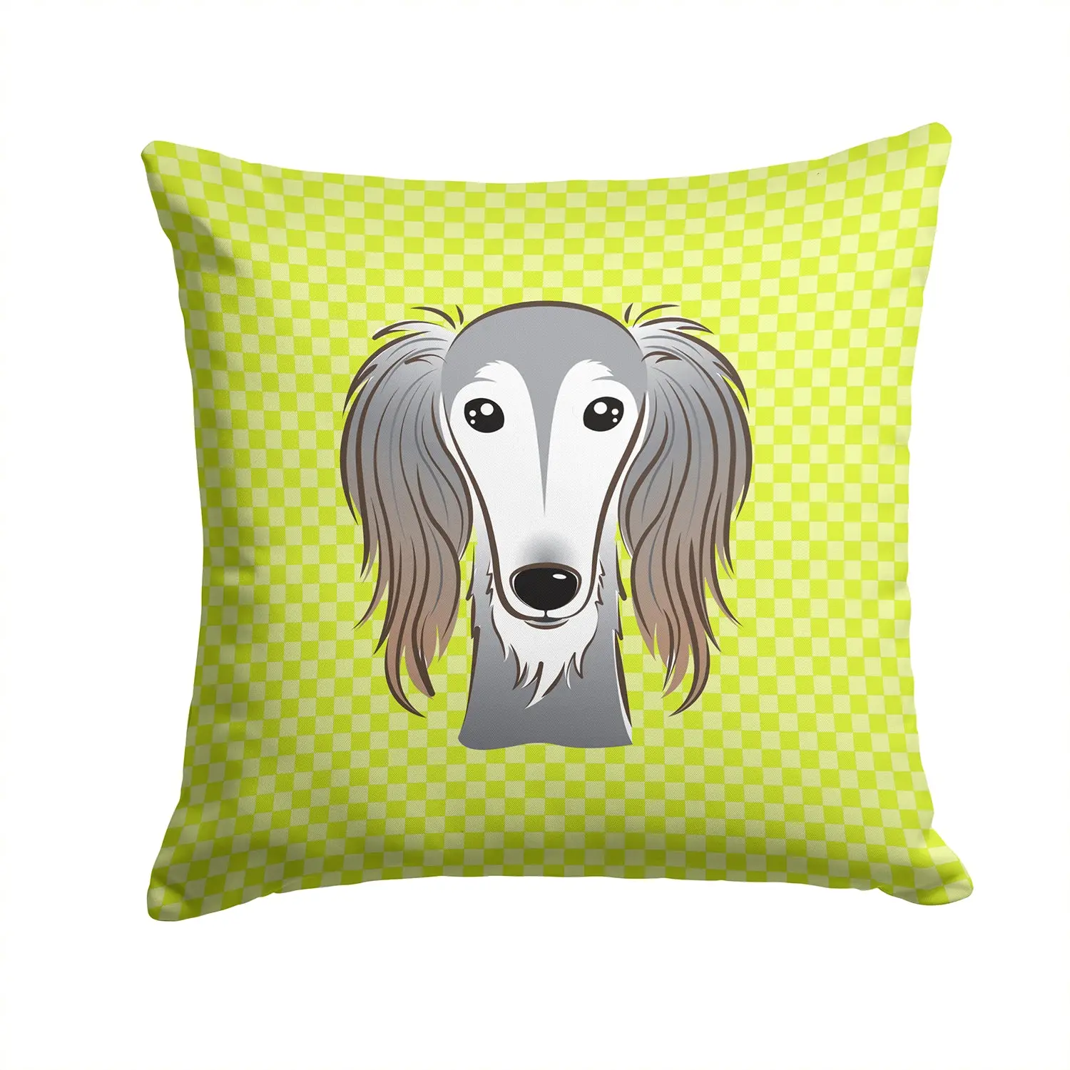 Checkerboard Lime Green Saluki Decorative Throw Pillow 14x14 Indoor Outdoor Accent Cushion, Fabric Cover with Insert for Sofa, Bed, Porch & Living Room