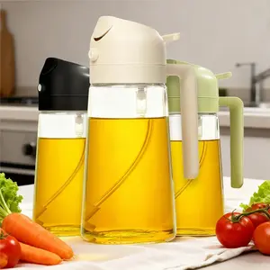 3 Piece Glass Oil Bottle Set Spray Pour Dual Function Gravity Auto Open Close Drip Proof Oil Proof 3D Wide Angle Spray Precise Control White Black Green Kitchen Tools