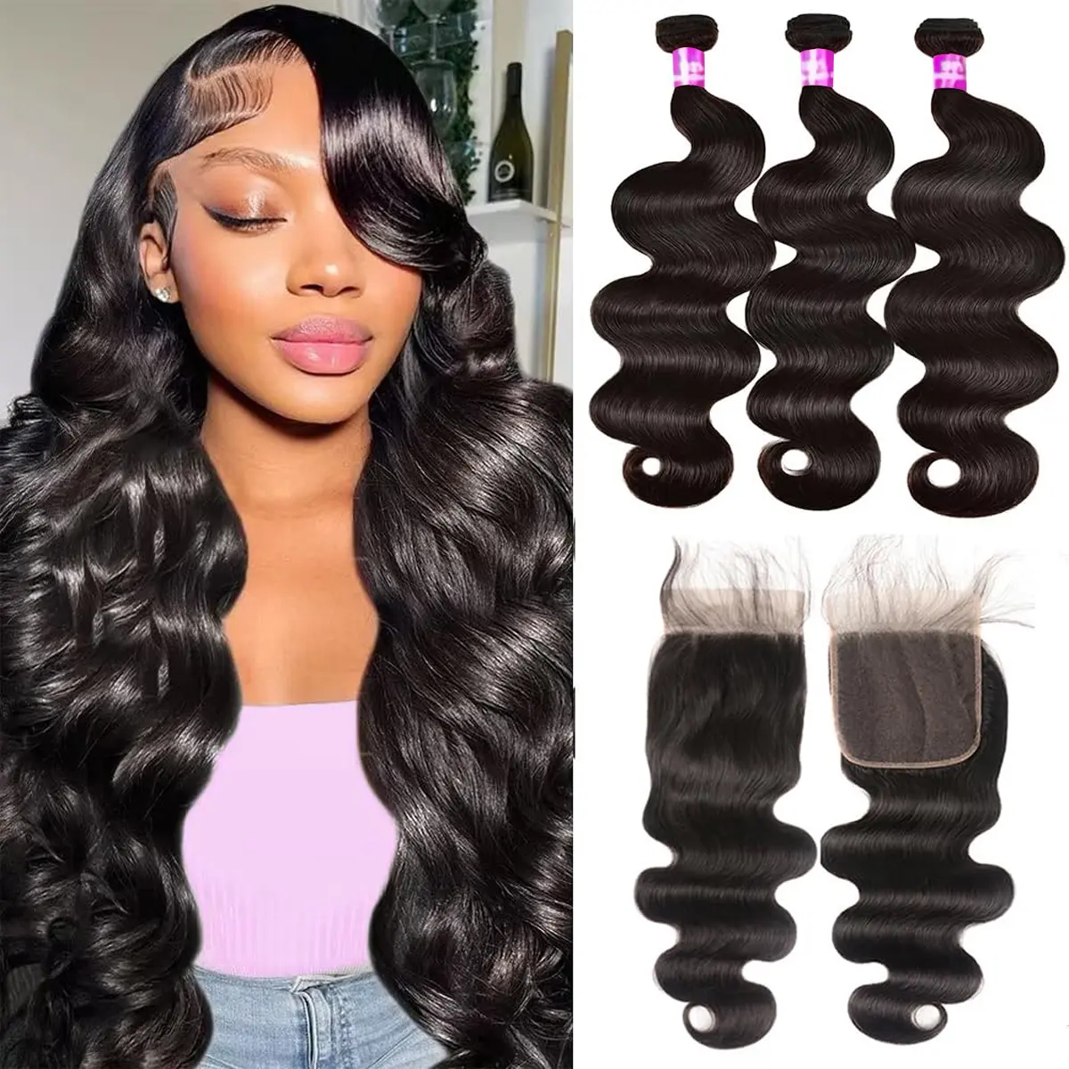 Tinashe Bundles of Human Hair with 5x5 HD Lace Closure, Double Drawn, Double Machine Weft, Straight, Body Wave, Deep Wave Tinashe Bundles of Human Hair with 5x5 HD Lace Closure, Double Drawn, Double Machine Weft, Straight, Body Wave, Deep Wave