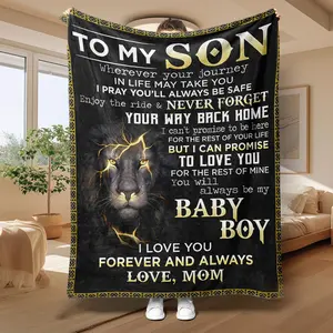 Lion & Letter Pattern Son Themed Slogan Print Blanket, 1 Count Soft Warm Throw Blanket, Air-conditioned Room Blanket, Warm Nap Blanket for Home Office Travel, Gift for Son