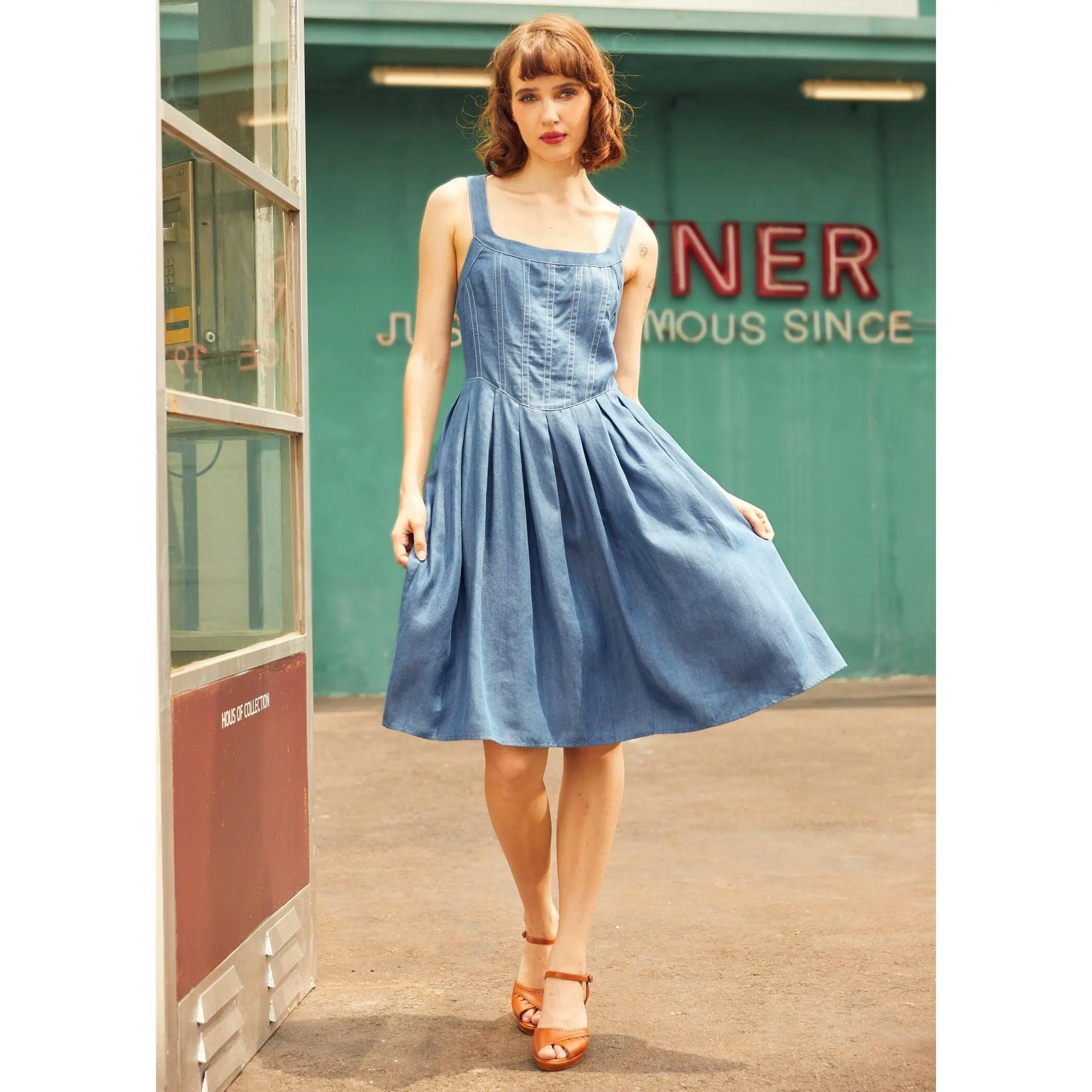 ModCloth Meet Me on Main Street Chambray Dress Blue (XS-4X)