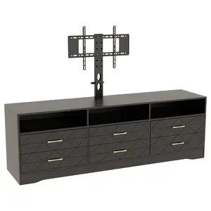 6 Drawer TV Stand with Height Adjustable Mount, Farmhouse Wood Media Console Entertainment Center with 3 Open Shelves, Universal TV Dresser Fits 32-85 Inch TVs with Cable Management for Bedroom Living Room