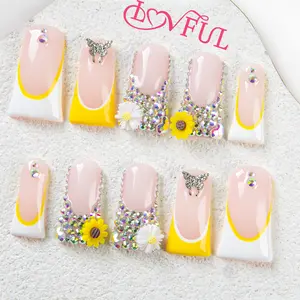 Lovful Duck Tips Classic Regular Length 1.3'' Bold Handmade Acrylic Press On Nails 10PCS Reusable Salon Quality H26-H176 Rhinestone Bow Decorated #DealsForYouDays