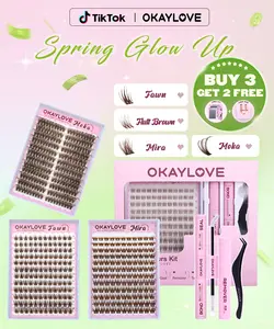 OKAYLOVE Brown Lash Clusters Kit with Long-lasting Lash Bond and Seal,Tweezers and Remover for DIY Eyelash at Home for Natural Makeup Girl Gifts
