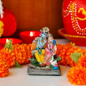alikiki Hindu Radha Krishna Statue - 3.5”H Indian God Krishna Idol for Car Decor Murti Item Home Office Temple Mandir Shrine Altar Pooja Decor India Wedding Diwali Puja Gifts for Friends Relative