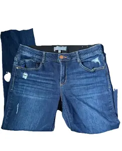 Dark Wash Distressed Slim Leg Stretch Ankle Jeans Raw Hem WIT & WISDOM Size 8