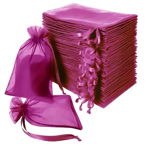 100 Pack Fuchsia Organza Drawstring Gift Bags, 6" x 9" – Wedding Party Favor Bags