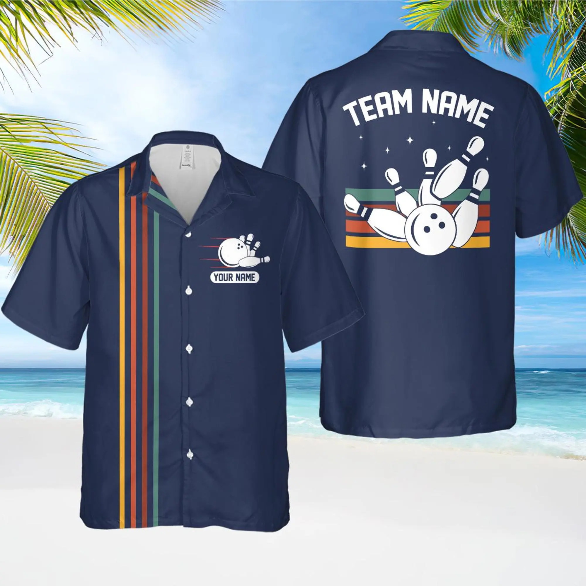Personalized Retro Bowling Hawaiian Shirt, Custom Name Button Down Shirt, Bowler Shirts, Matching Bowling Team Shirt, Bowling Lover Gifts