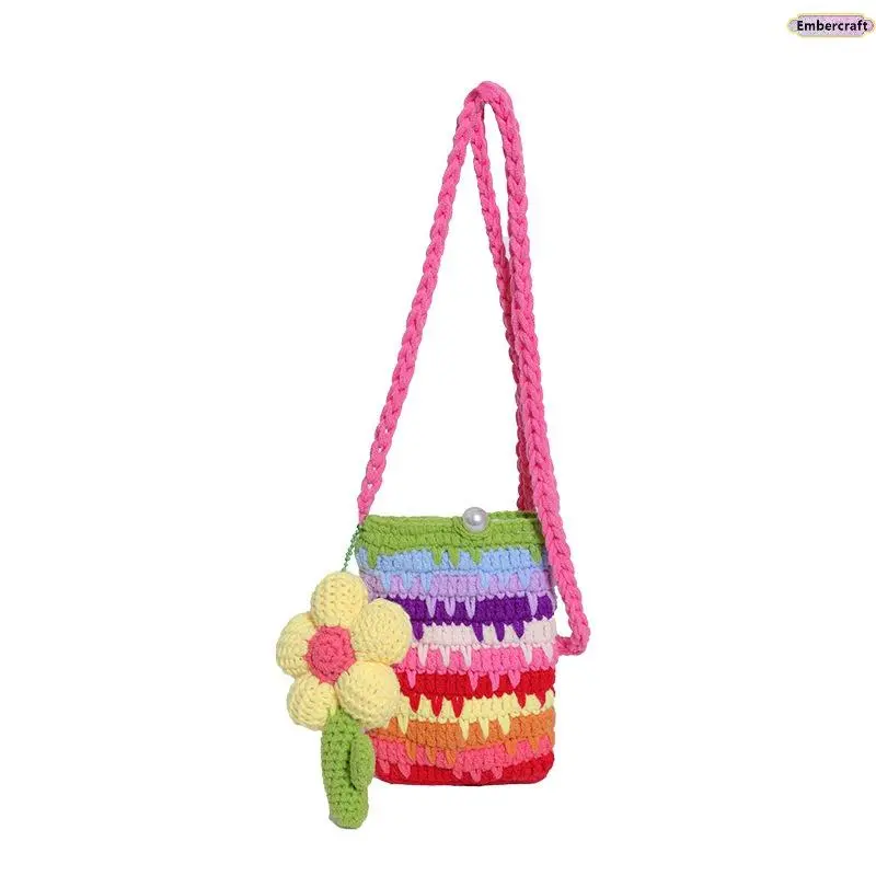 Crochet Shoulder Bag for Girls, Handmade Boho Striped Wool Cross Body Handbag, Casual Travel Phone Purse & Fashion Accessory, Boho Bag
