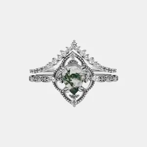 【772-CS】Valentine's Flash Art Deco Moss Agate Ring