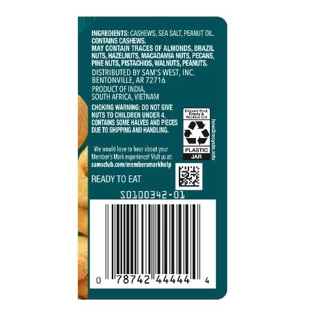 Roasted Whole Cashews with Sea Salt, 33 oz.