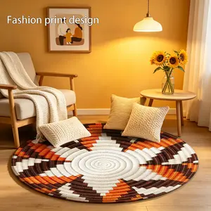 1 piece of 2D flat orange circular pattern floor mat, suitable for bedroom bedside decoration, living room home decoration, balcony decoration, hotel decoration, entrance, kitchen, bathroom and other places, available all year round