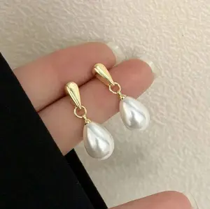 Elegant teardrop pearl earrings for women, simple, classic design