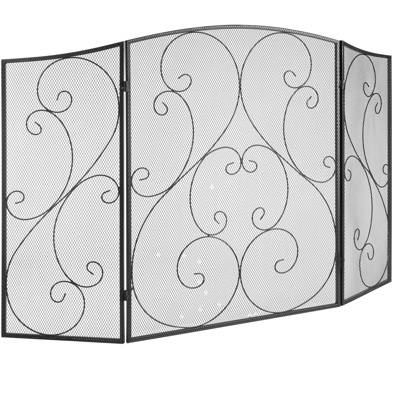 Three-Panel Fireplace Screen, Sturdy Iron Mesh Spark Guard, 48 Inch Length By 30.2 Inch Height, No Assembly Required, Free-Standing Fence Guard For Living Room And Home Decor, Vintage Black Finish, Fits Traditional Fireplaces