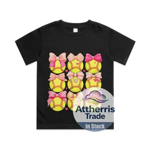Girls Softball Shirt Pink Toddler Softball Tee Cotton T-shirt, Graphic Print Round Neck Short Sleeve Casual Tee for Boys Girls