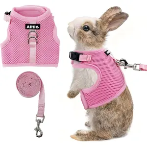 Breathable Bunny Harness and Leash Set Adjustable Straps & Magic Tape Design Comfort Fit Vest for Puppies Cats Squirrels Rats Bunnies Ferrets Outdoor Walking Pink S