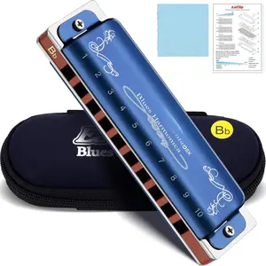 Diatonic Harmonica Key of Bb, 10 Holes 20  008K Diatonic Blues Harp Mouth Organ Harmonica with Blue Case, Standard Harmonica For Adults, Professionals and Students