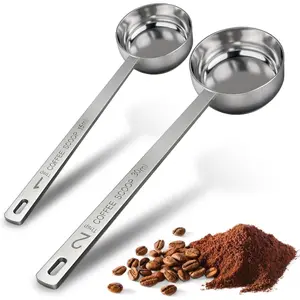 2PCS Stainless Steel Coffee Scoop Set - 1 tbsp (15ml) & 2 tbsp (30ml) Long Handle Ground Coffee Measuring Spoons 1&2 Tablespoon Scoop for Tea, Spices, Protein Powder, Kitchen & Barista Tools