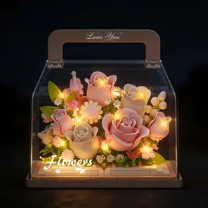 Eternal Rose Flower Building Set DIY Gift for Women Girls Romantic Flower Building Blocks Kit with Clear Display Box