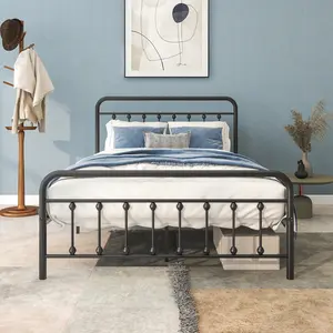 ARCH Metal Platform Bed Frame, Victorian Style Headboard/Footboard/Under Bed Storage/No Box Spring Needed/Full Size Black