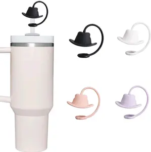 4-Pack Silicone Cowboy Hat Straw Covers for Stanley and other cups: Fun Tumbler Accessories for 30 & 40 oz Straw Cups - Perfect Gift Cute Stylish Colorful Drinkware Mug