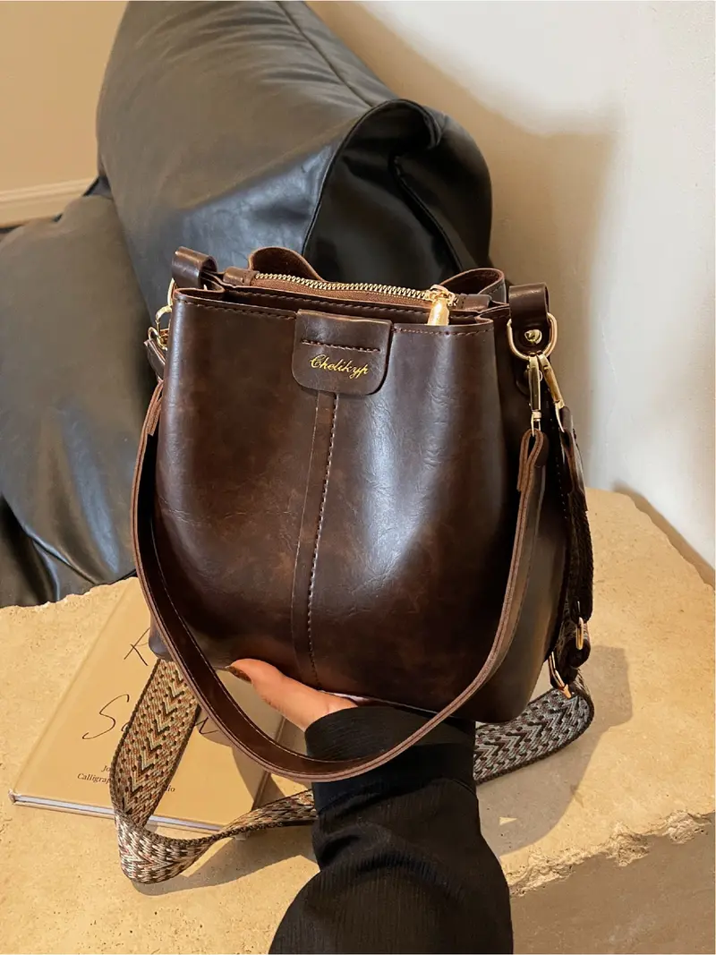 Vintage Large Capacity Bucket Bag, Fashion Casual Shoulder Crossbody Bag for Outdoor Travel Commuting, Stylish Unisex Handbag, Fashionable Crossbody Bag