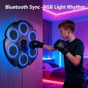 Smart Interactive Boxing Wall Pad with Wireless & USB Charging, Adjustable Height Punch Trainer, Multi-Game Modes Music Rhythm Training, Home Gym Equipment for Adults & Kids