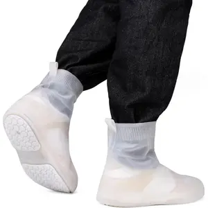 100% Waterproof Shoe Covers for Men & Women, Reusable Transparent White Rain Boots with Non-Slip Rubber Sole, Protective Overshoes for Outdoor Work Hiking Cycling - Includes Storage Pouch