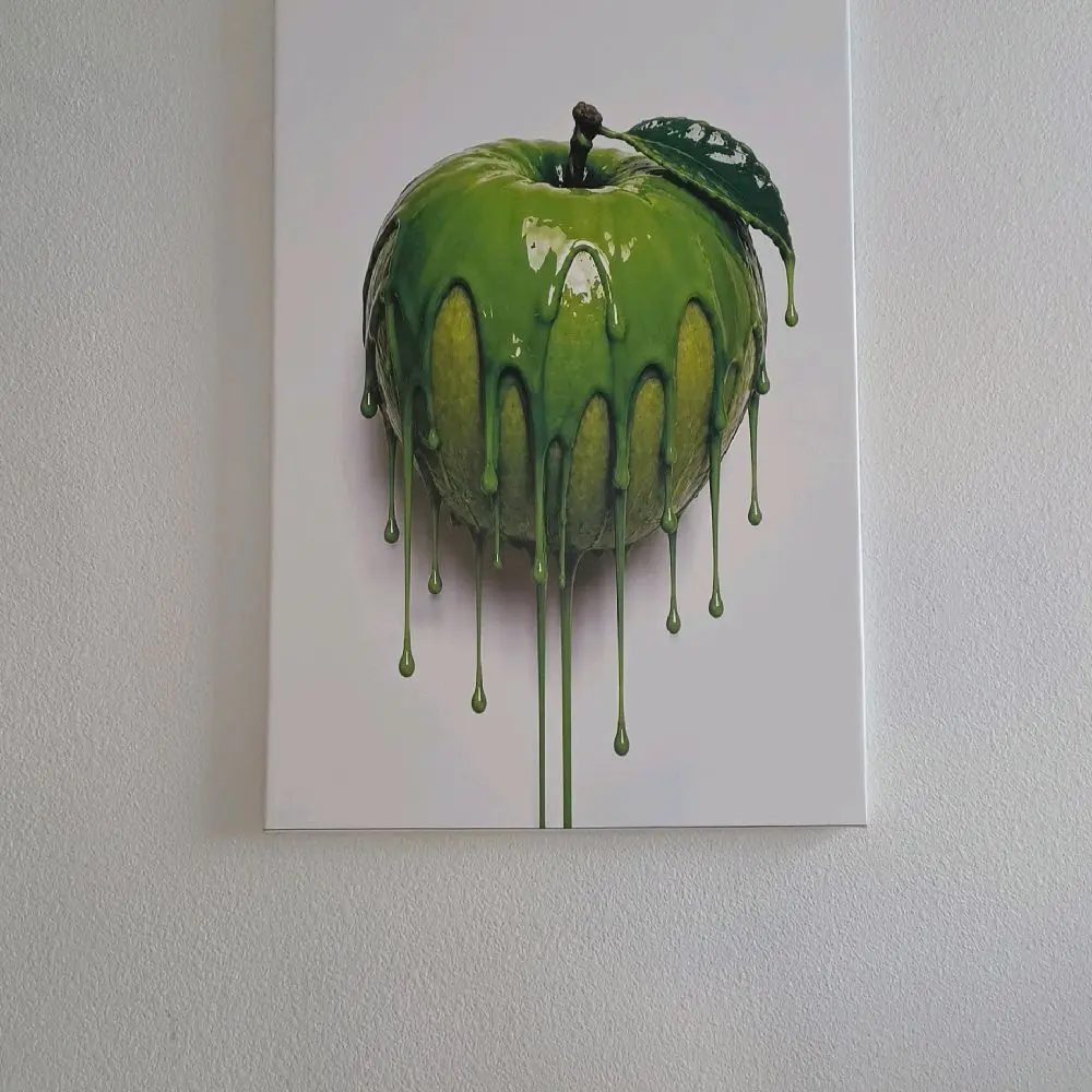 Graffiti Mansion 'Drippy Fruit Apple' Framed Canvas Wall Art, Wood-Framed Artistic Print, Home Decor Gift for Living Room