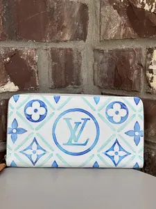 Pre-owned Louis Vuitton Canvas Small Leather Goods Zippy Wallet By The Pool Monogram Tile Blue 31159