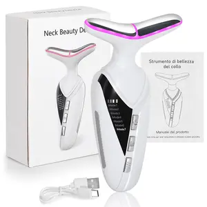 Neck Beauty Device,7 In 1 Skin Care Tools,Neck Lines and Nasolabial Lines Artifact, High Frequency Vibration Hot Compress Facial Massage Beauty Instrument(White)