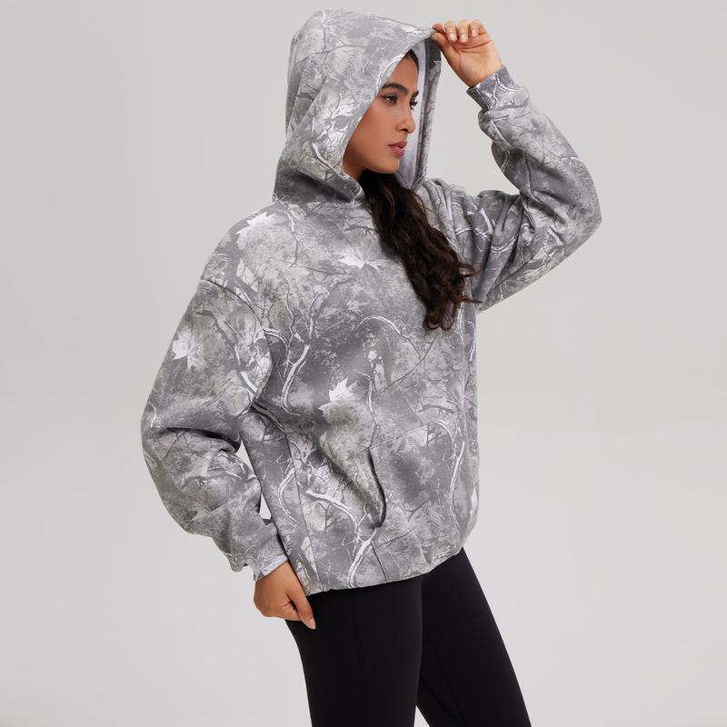 OQQ Womenswear Camo Printed Hoodies Oversized Sweatshirt Long Sleeve Casual Top Fall Trendy Pullover Hoodie with Pocket