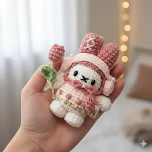Bunny Tulip Miffy Handmade Crochet Lifestyle Keychain Bag With Charm, Gift For Her, Miffy Amigurumi, handmade Miffy Keychain croc