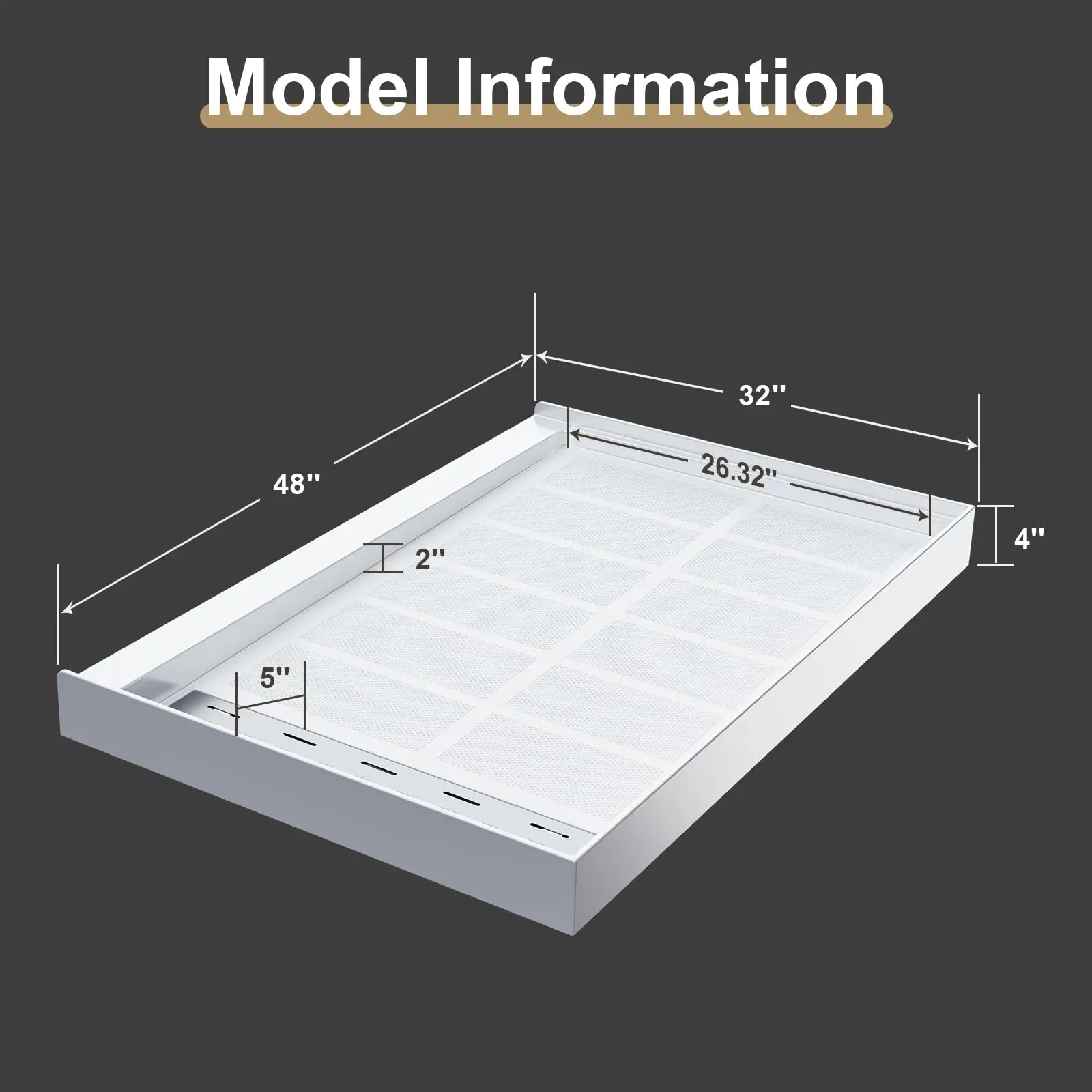 Shower Base, Center Drain with Non Slip Shower Pan, 304 Stainless Steel Square Drain Cover, Single Threshold Shower Tray Kit, White Shower Base, Center Drain with Non Slip Shower Pan, 304 Stainless Steel Square Drain Cover, Single Threshold Shower Tray Kit, White