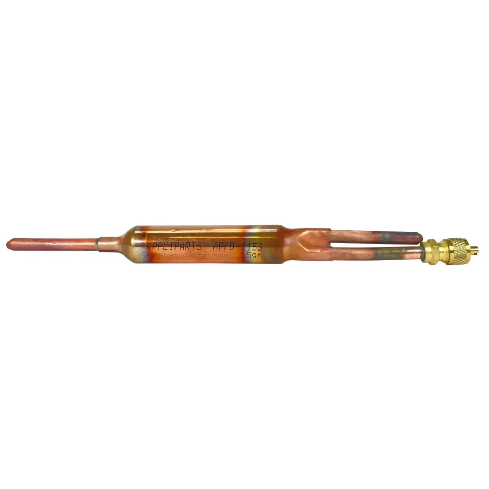 Appli Parts APFD-115S Copper Liquid line filter dryer with Charging Service Valve 1/4 x 1/4 in 15g 0.53oz for universal refrigeration and air conditioner applications