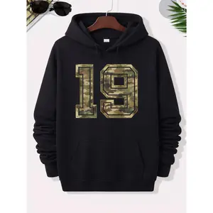 Men's game-themed hoodie featuring a bold number '19' in camouflage design, targeting fitness enthusiasts, athletes, and fans of personalized apparel Graphic Hoodie - Long Sleeve Pullover Regular Fit | Soft & Breathable Fabric, Durable Print, Everyday