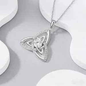 925 Sterling Silver Celtic Knot Pendant Necklace for Women, Fashion Trinity Knot Pendant with Cubic Zirconia, Irish Symbol of Eternal Love & Protection Jewelry Anniversary Christmas Commemorative Gift